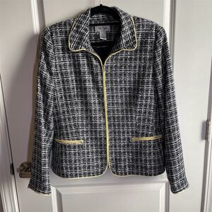 Bob Mackie Women's Black Tweed Blazer Jacket Size 14 Formal Long‎ Sleeve